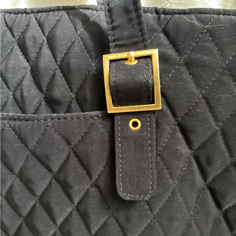 Vera Bradley Elegant Black Quilted Tote Bag with gold buckles